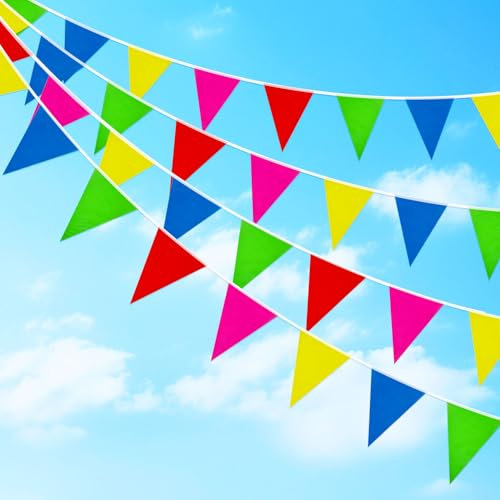 Lot de 100 fanions de 50 m, réutilisables et imperméables, pour décoration de fête, Anniversaire, Mariage, Festival, intérieur ou extérieur