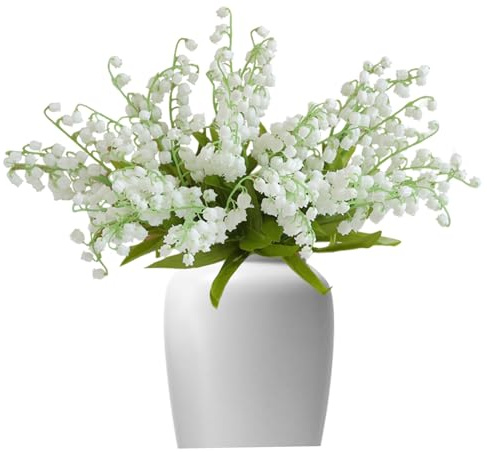 12 st vit konstgjord lilja i dalen, 35,5 cm konstgjord klocka orkidé blommor bukett för bröllop hem trädgård festdekor, plast maj blomma set