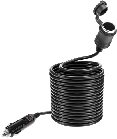 QWORK® Extensión de encendedor de cigarrillos para automóvil 12V, 5M 16AWG cable de extensión para encendedor de cigarrillos, para automóvil