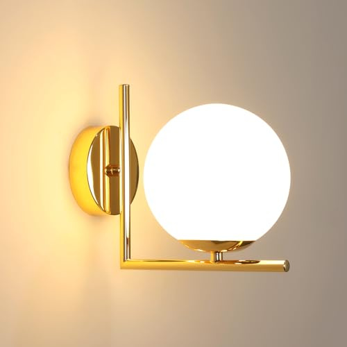 DELIPOP Applique da Parete Interno Vintage, E27 Lampada da Parete Moderno di Sfera Vetro, Oro Lampada a Muro per Camera da Letto Soggiorno Cucina Studio Corridoio