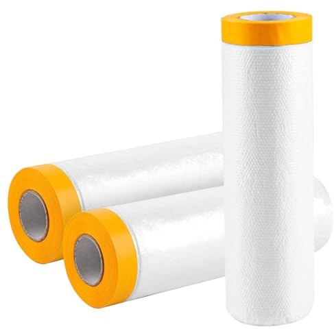 QYDMIN Lot de 3 rouleaux de film de protection avec ruban adhésif, 270 cm x 20 m, polyéthylène, transparent, film de protection contre la poussière, pour meubles, voiture, sol, mur, décoration