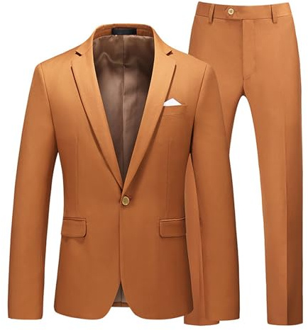 Hombres Slim Fit Traje 2 piezas Tuxedo Un Botón Sólido Chaqueta Pantalones Conjunto Traje para Pantalones de Boda Hombres, Color caramelo, XXL