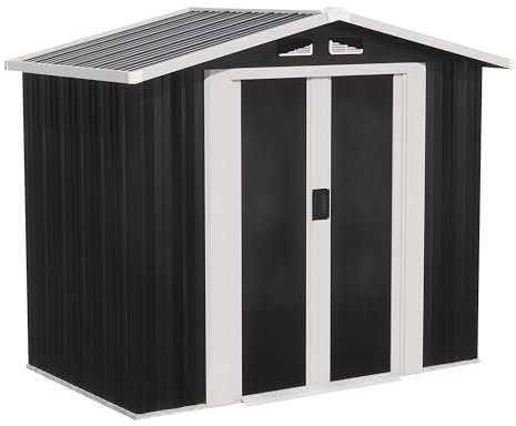 Alivio 6 x 4ft Metal Garden Shed, Weather Protection Outdoor Storage Shed with Double Sliding Lockable Doors (Black)