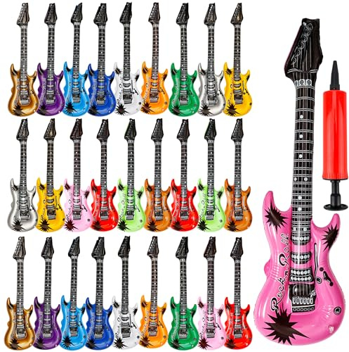 28-pack 103 cm stor uppblåsbar gitarr uppblåsbar gitarr storpack uppblåsbar falsk fest rekvisita rockstjärna för 80-talet 90-talet tema karneval födelsedagsfest gåva, 14 färger