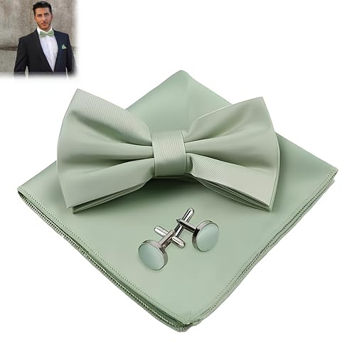 Ensemble nœud papillon vert pour homme avec pochette et boutons de manchette, cravates élégantes vert pour costume et mariage, accessoires avec pochette de poche