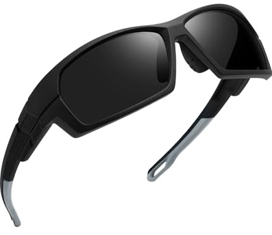 Joopin Gafas Deportivas Hombre Polarizadas Envolventes Negras Oscuras Gafas Ciclismo Mujer Protección UV400 con TR90 Montura Ligera para Conducir Deportes Black Sports Sunglasses