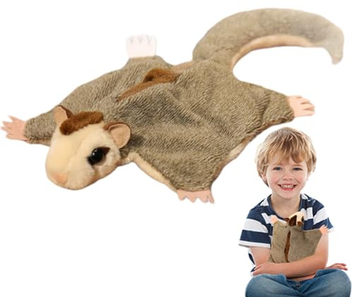 Peluche Petauro del Azúcar - 33x19cm Algodón PP | Animal De Trapo Realista - Muñeco De Ardilla Voladora | con Imanes Compañero Suave Y Relajante para Dormitorio Infantil Adolescentes