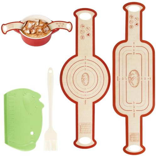 Yuaerbuo 2 PCS Silicone Bread Sling （Round+Oval） with Dough Scraper & Oil Brush, Reusable Sourdough Sling for Dutch Oven with Long Handle Non Stick Bread Baking Mat for Sourdough Transferring