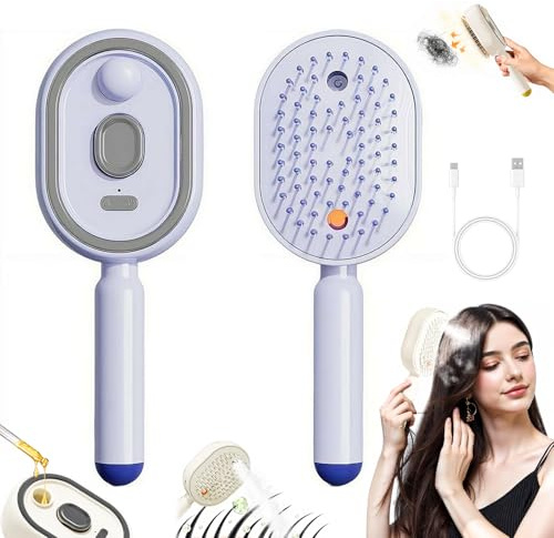 Cepillo de vapor eléctrico para cabello, peine de masaje eléctrico con cojín de aire, peine antiestático 3 en 1, cepillo recargable para el cuidado del cabello para cabello húmedo y seco, herramienta
