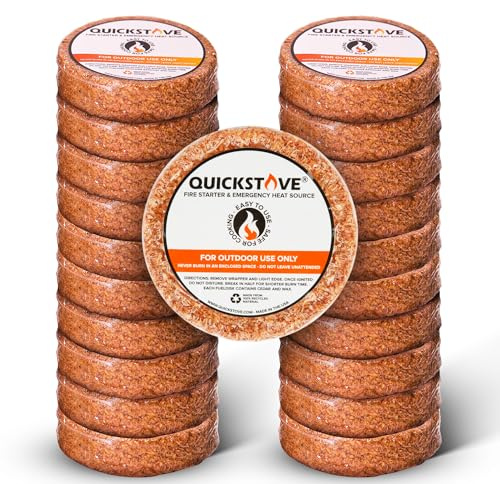 QuickStove Fire Starters (20 Pack) – Waterproof Emergency Fuel Disks for Camping Essentials, Wood Stove, Fireplace, Fire Pit, Survival Kit, Campfire & Outdoor Accessories