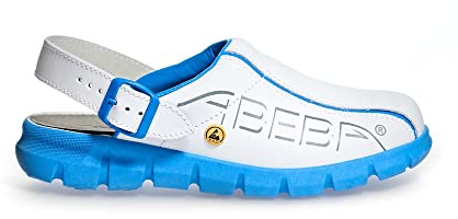 ABEBA 37312-45 ESD Arbeitsschuhe Dynamic Clogs weiß blau mit ESD-Kennzeichnung in Größe 45