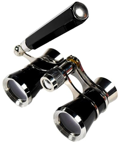 HQRP 3 x 25 Theatre Opera Glasses Binocular, Elegant Black Color with Silver Trim, Built-in Extendable Handle, Crystal Clear Optic (CCO), for Adults Kids Women in Musical Concert Sport Events etc.