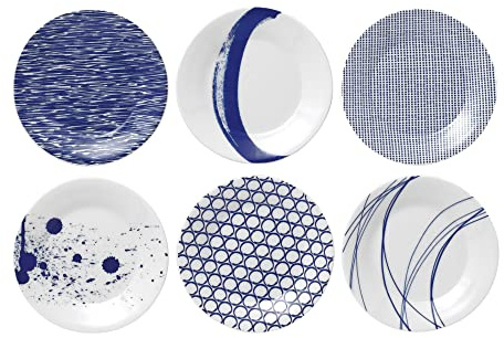 Royal Doulton Plate Set - Pacific Blue Collection Side Plates - Porcelain Tableware Set of 6 - Perfect for Sides, Salads and Desserts - 24cm