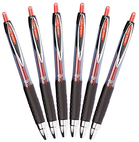 Uni-ball Signo 207 Retractable Gel Ink Rollerball Pens, Medium Point 0.7mm, Pack of 6 (Red)