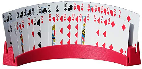 TGBPE Twin Tier Premier Playing Card Holder (Set of 2) - Holds Up to 32 Playing Cards Easily - 12 1/2 x 4 1/2 x 2 1/4 - Stack for Storage - Made in The USA (Red)