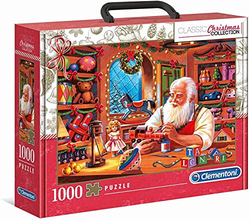 Clementoni - 39584 - Christmas Collection - Santa Works - Adult Puzzle 1000 Piece Suitcase, Christmas Puzzle - Made in Italy, Adult Puzzle Clementoni