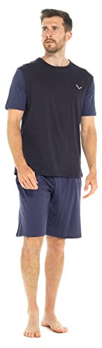 INSIGNIA Mens Pyjamas Short Sets With Contrast Sleeves (Blue -Navy, XL)