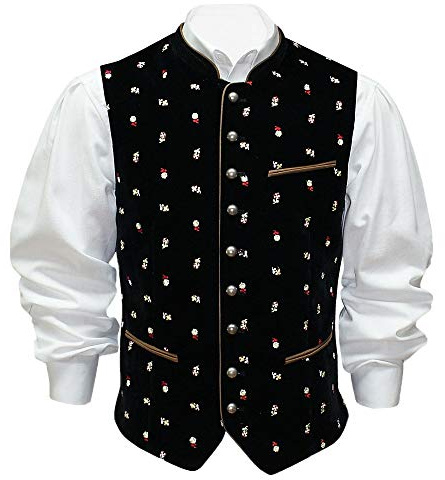 Gilet de costume traditionnel en velours,Gilet traditionnel,Gilet en velours,Fleurs dispersées,Velours brodé,Gilet pour homme,Pantalon en cuir,Pour mariage, fête, musique et occasion, Noir , 52