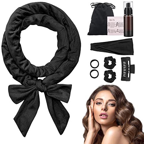NCKIHRKK 9PCS Rizador Pelo Sin Calor, Rizador sin Calor del Sueño de Terciopelo, Heatless Hair Curlers, Ondas sin Calor, Rizadores de Pelo sin Calor con Cabello Medio y Largo, Negro