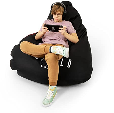 Diablo Gaming Sitzsack XXL Sitzkissen mit Füllung Gaming Sessel Kindersitzsack Beanbag für Kinderzimmer Wohnzimmer EPS Perlen Polyester 110 cm x 100 cm (Schwarz)