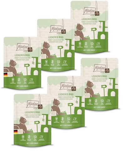 MjAMjAM - Premium våtfoder för katter - Quetschie - rent kött - läckert nötkött, 6-pack (6 x 300g), spannmålsfritt med extra kött