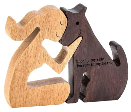 Ioensy - Estatuas decorativas de 11 x 8,5 cm, figuras de colección, estatua de madera de hombre y perro, tallado a mano para oficina, sala de estar, biblioteca, armario, mesa de café
