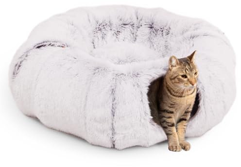 CanadianCat Company | Premium Katzentunnel mit Schlafplatz Otis Grau Kuschelfell Innenbezug Katzentunnel Große Katzen XXL 2-in-1 Donut Tunnel für Katzen inkl. flauschigem Liegekissen