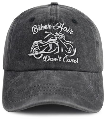 Biker Gifts for Men Women Girl, Funny Biker Hair Don't Care Hat, Adjustable Motorcycle Decor Baseball Cap, Birthday Gifts for Motorbike Rider Lover Black