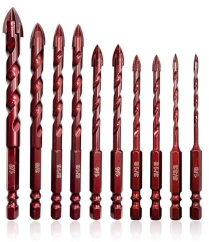 FEWELL Masonry Drill Bits 10 Pcs, Concrete Drill Bit Set Size 1/8 to 1/2, Professional High Cobalt Drill Bit Set for Tile Glass/Metal Brick Concrete Ceramic Plastic Wood