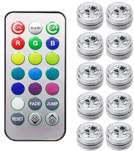 Joyan Unterwasser Licht, 10 Stück Mini LED Lichter Wasserdicht, Mehrfarbige Teichbeleuchtung, LED Teelichter mit Fernbedienung, Pool Beleuchtung Unterwasser, für Aquarium Badewanne Pool Garten Party