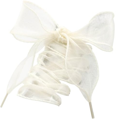 WEGOODZF Flat Snow Yarn Shoelaces: 2 Pairs 4CM Wide 100CM Beige Fashion Sheer Shoe Laces