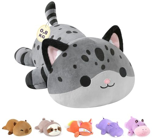 shownicer Animal lesté - 0,8 kg - Peluche chat lestée - Cuscino in peluche - Regalo per adulti e bambini dai 3 anni in su (gatto, 35 cm)