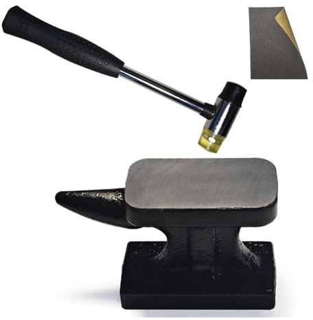 Remingtape Mini-städ och hammare set av järnhorn, 1,15 pund smitt järnstäd med gummihammare, för metallstämpling, silversmide