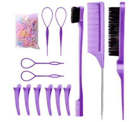 yakermur Kamm-Set | Glättbürste mit Naturborsten – kleine Bürste zum Entwirren, tragbar, Trennwerkzeug für Friseursalon, Damen, Mädchen, Flechten