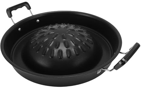 Fockety Poêle à Barbecue thaï-coréenne, poêle à Charbon de Bois 2 en 1 en Aluminium, poêle antiadhésive pour Barbecue thaï-Lao-coréen, pour shabu, légumes, œufs, (30 cm / 11,81 Pouces Noir)