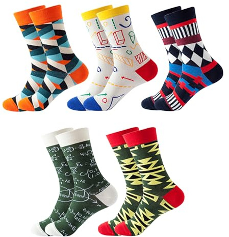 SEFIRST 5 Paires Chaussettes Amusantes et Décontractées Pour Homme Colorées Chaussettes en Coton Motif, Multicolore Fantaisie Socks Chaussette Mode Homme pour Amis/Festival 39-46