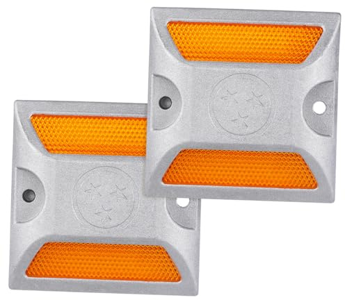 YARNOW 2 pezzi Borchie Stradali Riflettenti in Alluminio Marcatori Pavimentazione Impermeabili per Vialetti e Strade Accessori Sicurezza Notturna Alta Visibilità