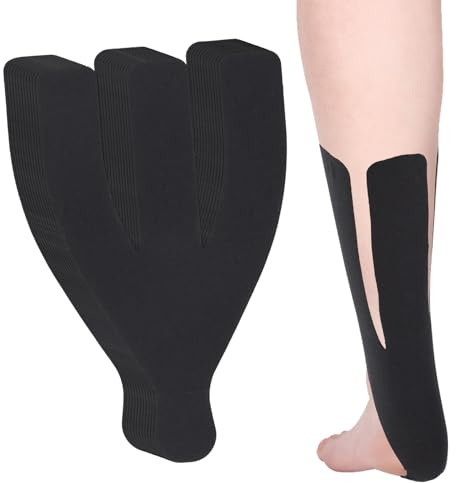 12pcs Bandes de Kinésiologie Prédécoupées pour Tendon d'Achille, Élastiques et Respirantes Bandes de Kinésiologie Patch Récupération Sportive pour la Stabilité Musculaire (Noir)