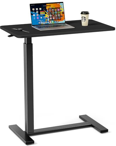 NEWBULIG Overbed Table with Wheels, Adjustable Height Bedside Hospital & Home Use, Rolling Laptop Desk, Mobile Standing Table for Medical & Home Office, Black
