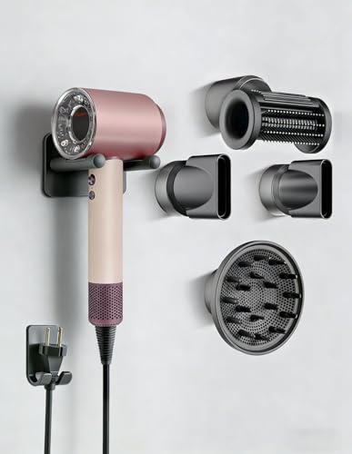 MidingChai Soporte para Secador de Pelo para Dyson, Soporte Secador Montaje en Pared sin Necesidad de Taladrar, Compatible con Supersonic Nural, Aleación de Aluminio (Capacidad para 4 Boquillas)