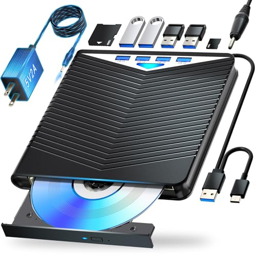Dainty 7-in-1External Blu ray Drive Read/Write with Bluray Burner USB 3.0 and Type-C Compatible with/Windows7-11 Mac OS Support for BD/DVD/CD Drive, Windows 7-11 & Mac, PC M-DISC(Black)