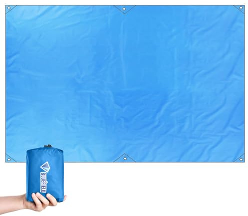 TRIWONDER Tarp ultralätt golvmatta, camping, tältpresenning, regnskydd, vattentät markis, för vandring, picknick strand (A - blå, S - 150 x 220 cm)