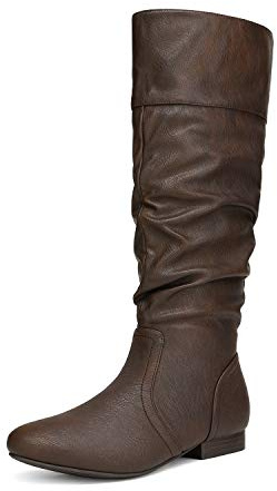 DREAM PAIRS Women's Knee High Boots and Pull On Fall Weather Boots, Ladies' Fashion and Comfortable Walking Boots, Zippers Boots, and Flats | Warm Comfort Faux Fur Lining,Pull-on with Zipper,0.5-inch Low Heel,Flat Boots for Women