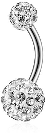 Gabry&jwl Crystals Belly Button Rings14G Stainless Steel Curve Navel Rings Shamballa CZ Sparkly Disco Balls Belly Rings Belly Piercing Jewelry for Women(White)