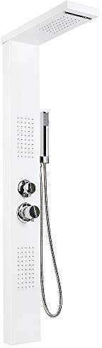 Hydromasserande termostatisk duschpanel duschpelare, termostat duschpelare, vattenfall och dusch, rostfritt stål, massagemunstycke (15 x 47 x 130 cm, vit)