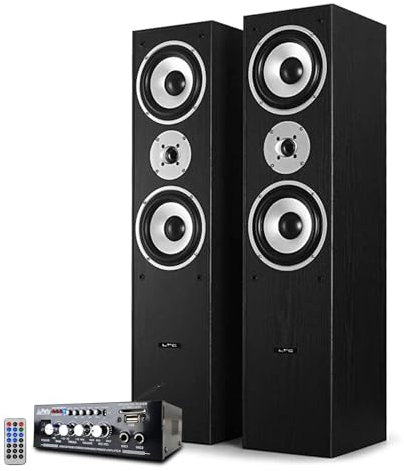 Paire d'enceintes LTC L766-BK Noir Acoustiques HiFi/Home-Cinéma 2x500W - Amplificateur STÉRÉO - USB/Bluetooth/SD/Radio FM