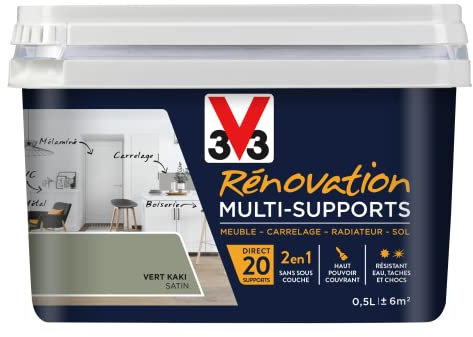 V33 Peinture rénovation multi-supports, Vert kaki satin 0,5L