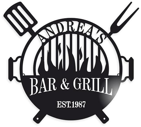 FranJohnsonHouse Personalised Bar and Grill Name Sign BBQ Grilling Custom Metal Wall Art Barbecue Outdoor Man Cave Decor Grill Father Dad's BBQ Housewarming Birthday Gift Garden Patio Decor (Design 2)