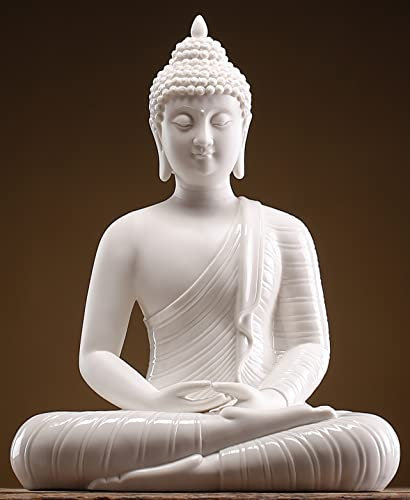 Qinlang Statue de Bouddha Blanche de 30,5 cm pour décoration d'intérieur, décoration de Bouddha de méditation en céramique pour la Maison