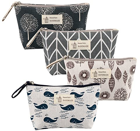 Bolsas de Maquillaje de Lona Neceser de Cosméticos Neceser de Maquillaje Impresa Bolsa de Lavado Bolsa de Almacenamiento con Cremallera para Tarjetas de Llaves de Cosméticos 4 Piezas